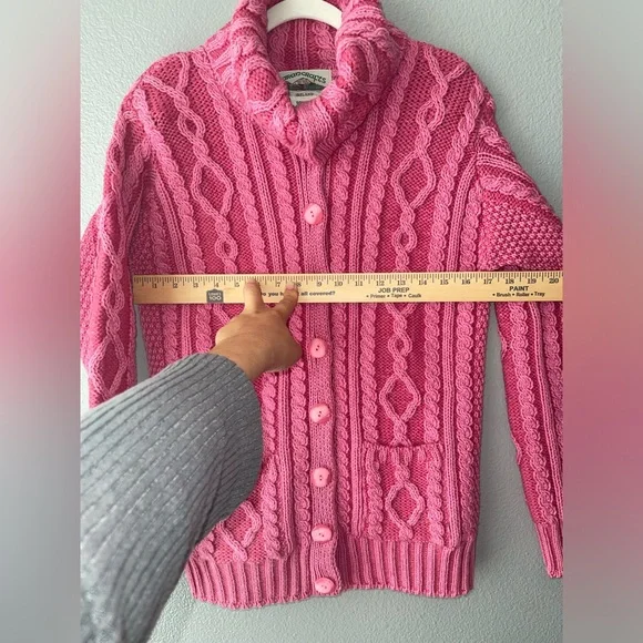Vtg Pink Aran Crafts Merino Wool Cable Knit Sweater Cardigan Women's XS NWOT - Picture 7 of 9